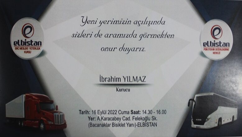 Elbistan SRC Kursu ve Psikoteknik Merkezinin açılışı yapılacak.