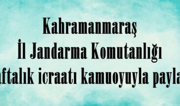 Kahramanmaraş İl Jandarma Komutanlığında 1 Haftalık icraatı kamuoyuyla paylaştı.
