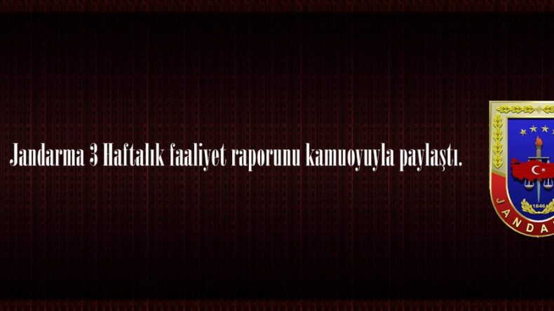 Jandarma 3 Haftalık faaliyet raporunu kamuoyuyla paylaştı.