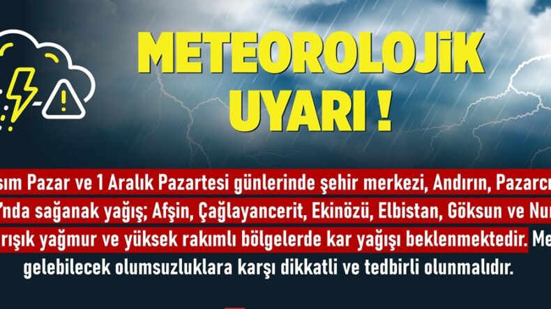 Şehir Genelinde Sağanak Yağış ve Kar Uyarısı!