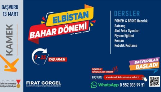 Elbistan, Ekinözü ve Çağlayancerit’te KAMEK Eğitimlerine Başvurular Başladı!.
